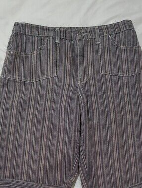 Vintage Point Zero Multi-coloured Striped 90s Cotton Blend Wide-Leg Pants Sz 30